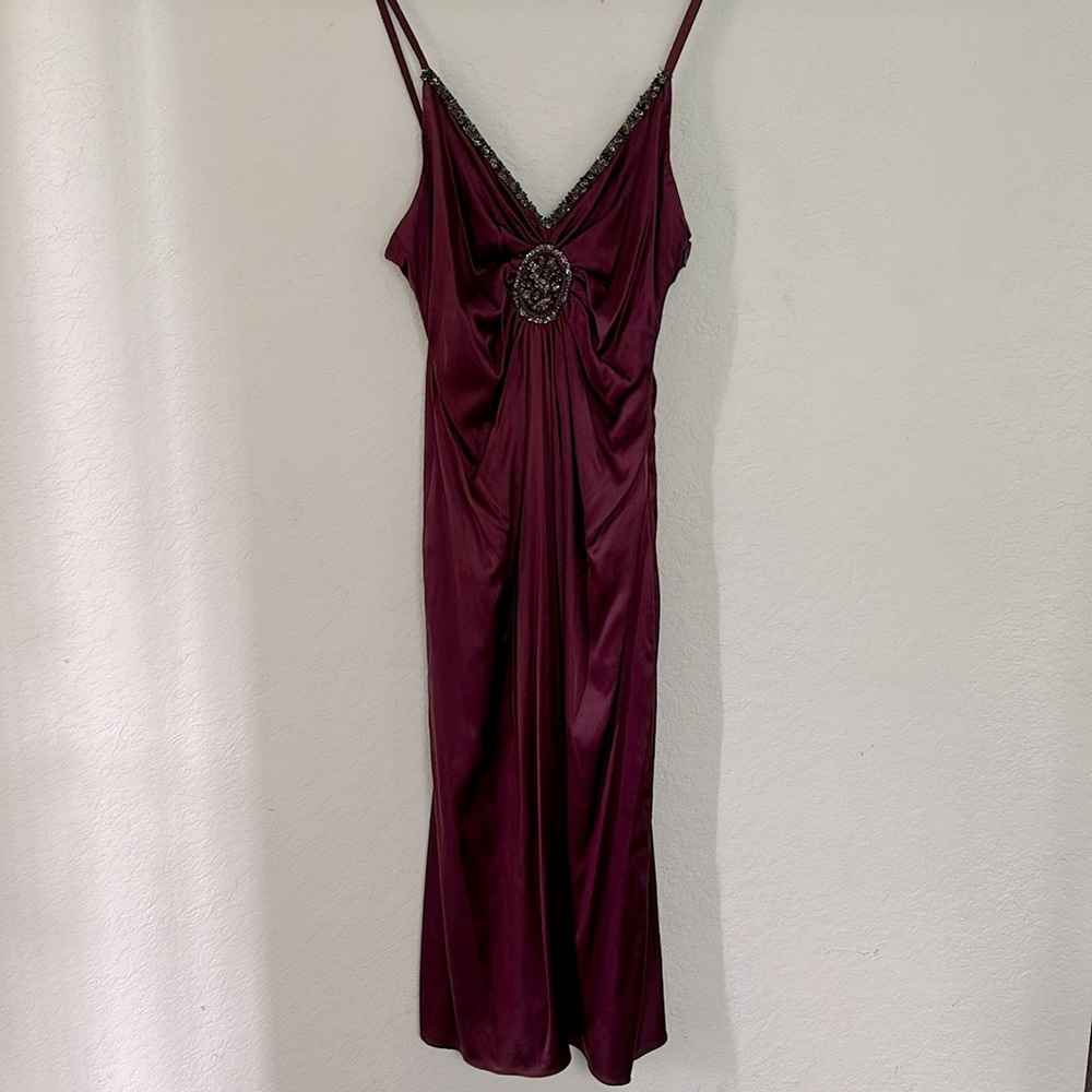 Maroon, satin, beaded, sequin cocktail dress.  Never worn! 🍷🍾